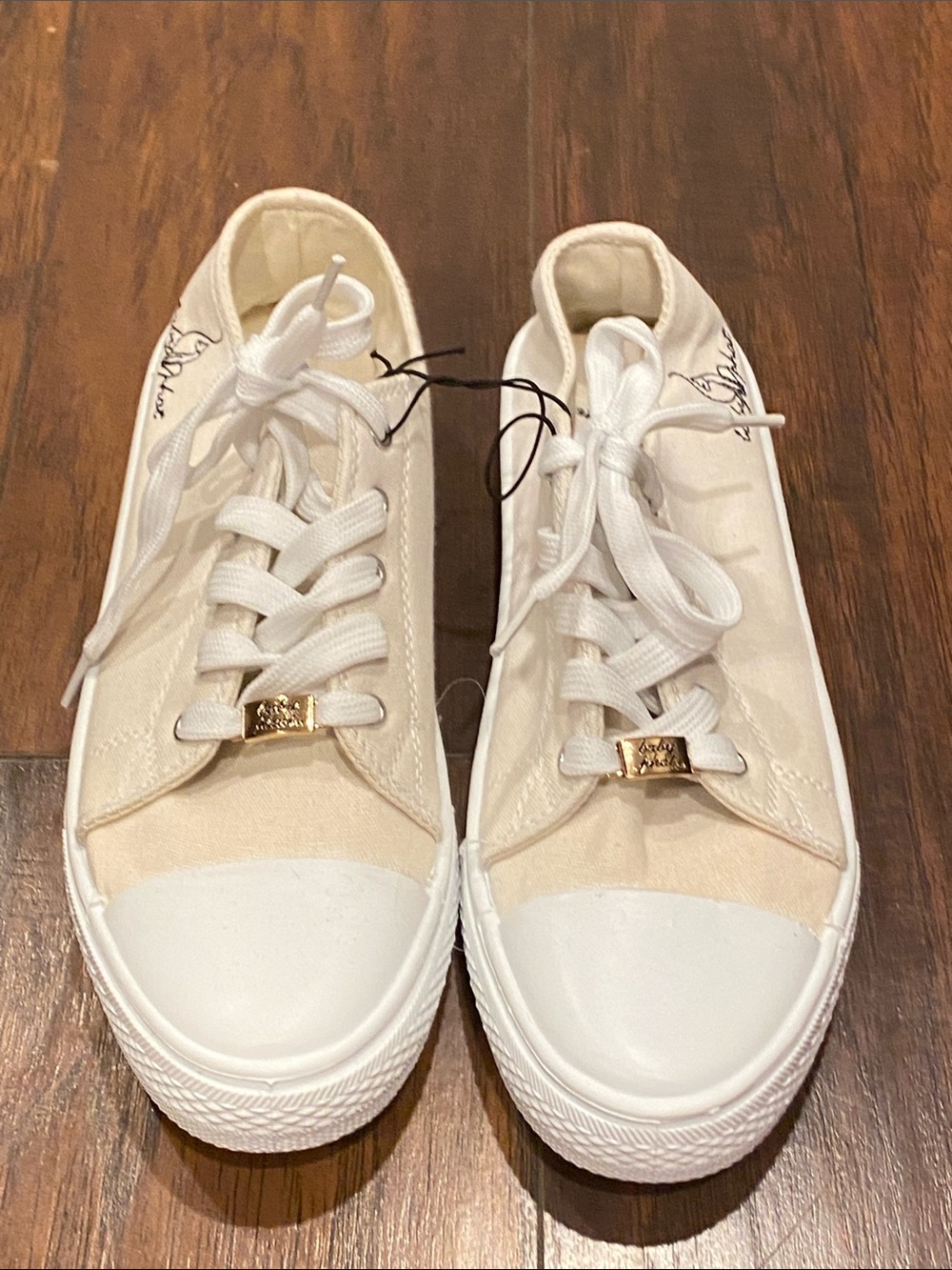 Baby Phat Cream Canvas Low-Top Sneakers with Gold Accents